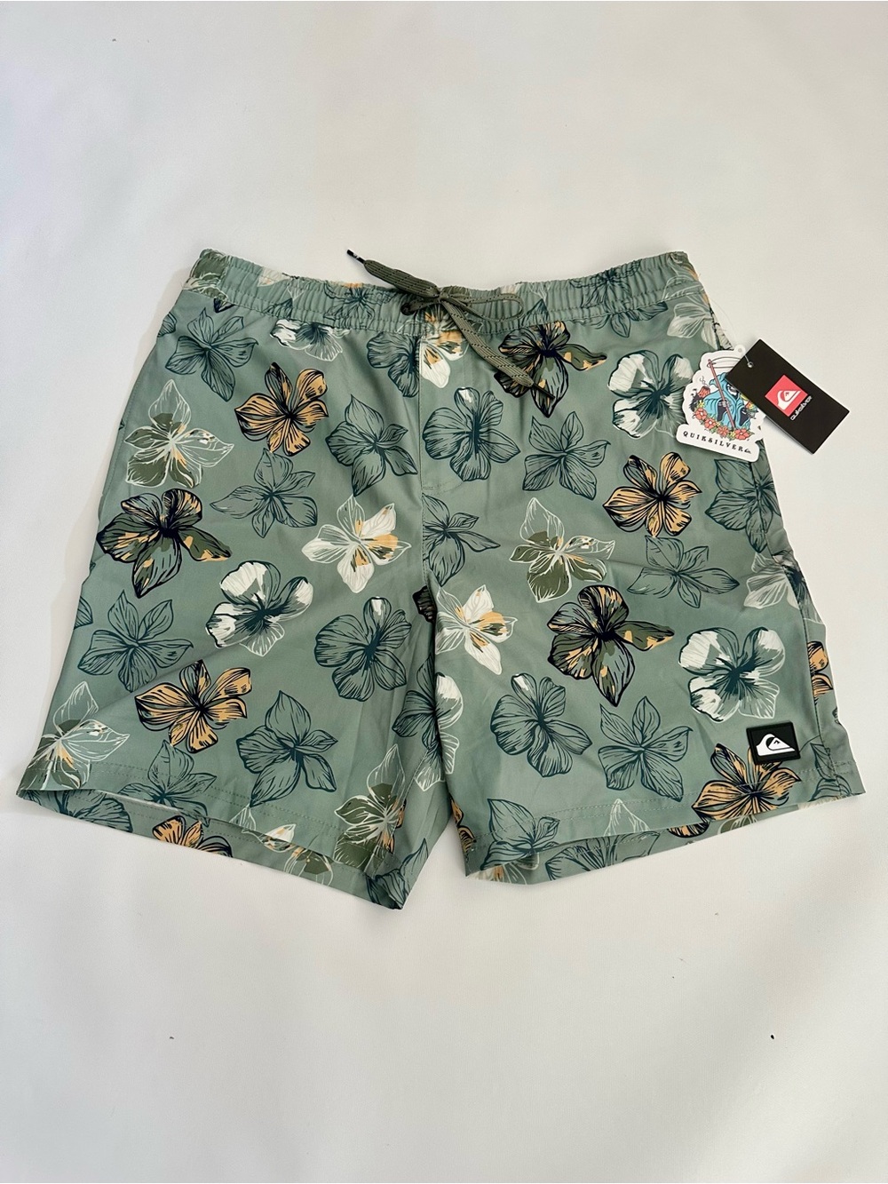 Quiksilver Sage Green Floral Swim Trunks